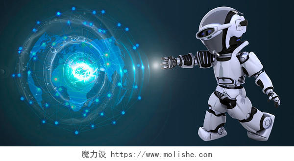 蓝色科技感机器人光感光晕科技球体展板背景